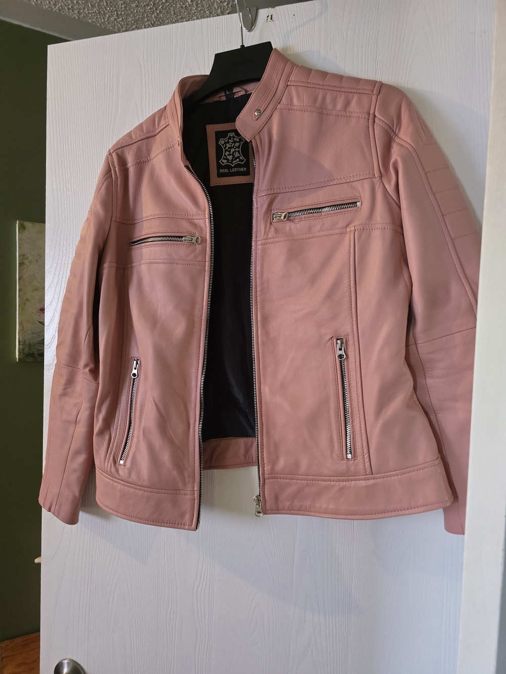 Women’s Pink Leather Motorcycle Jacket